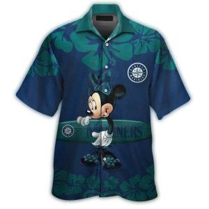 Seattle Mariners Tropical Hawaiian Shirt With Minnie Mouse Surf Design