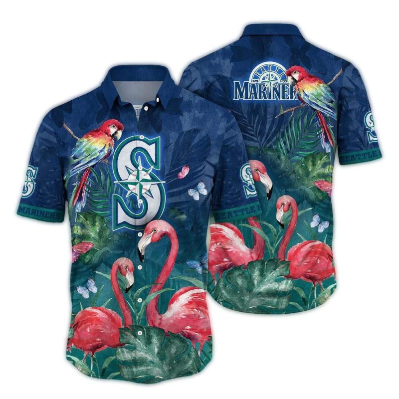 Seattle Mariners Parrot and Flamingo Art Hawaiian Shirt 1