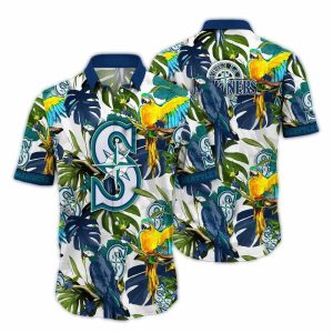 Seattle Mariners Parrot & Leaves Art Hawaiian Shirt For Fans