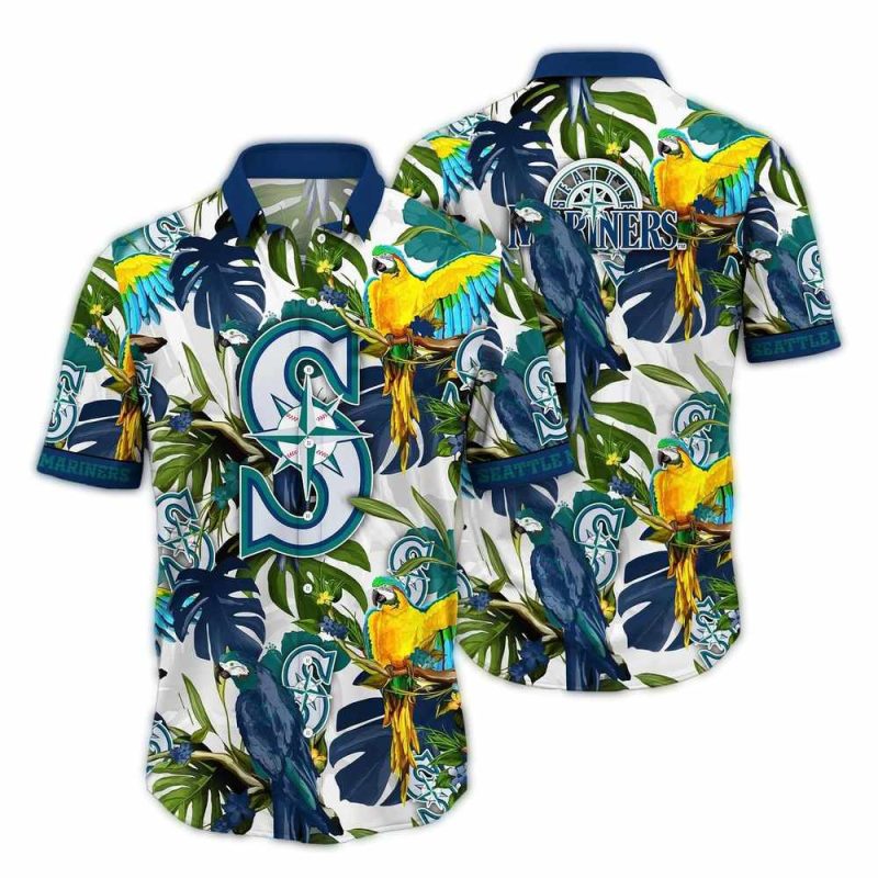 Seattle Mariners Parrot and Leafs Art Hawaiian Shirt 1
