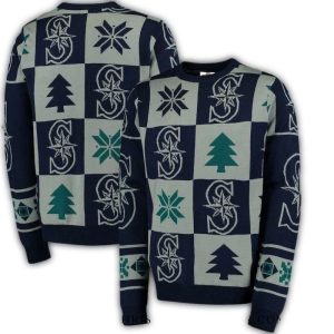 Seattle Mariners Christmas Ugly Sweater With Patchwork Trees & Snowflakes