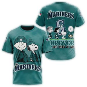 Seattle Mariners Peanuts And Snoopy All Over Print T Shirt