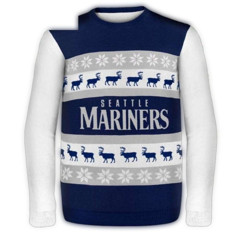 Seattle Mariners Reindeer And Snowflakes Navy Christmas Ugly Sweater 1