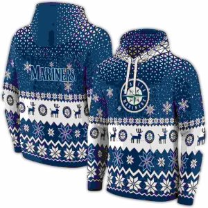 Seattle Mariners Reindeer Motif All Over Print Hoodie