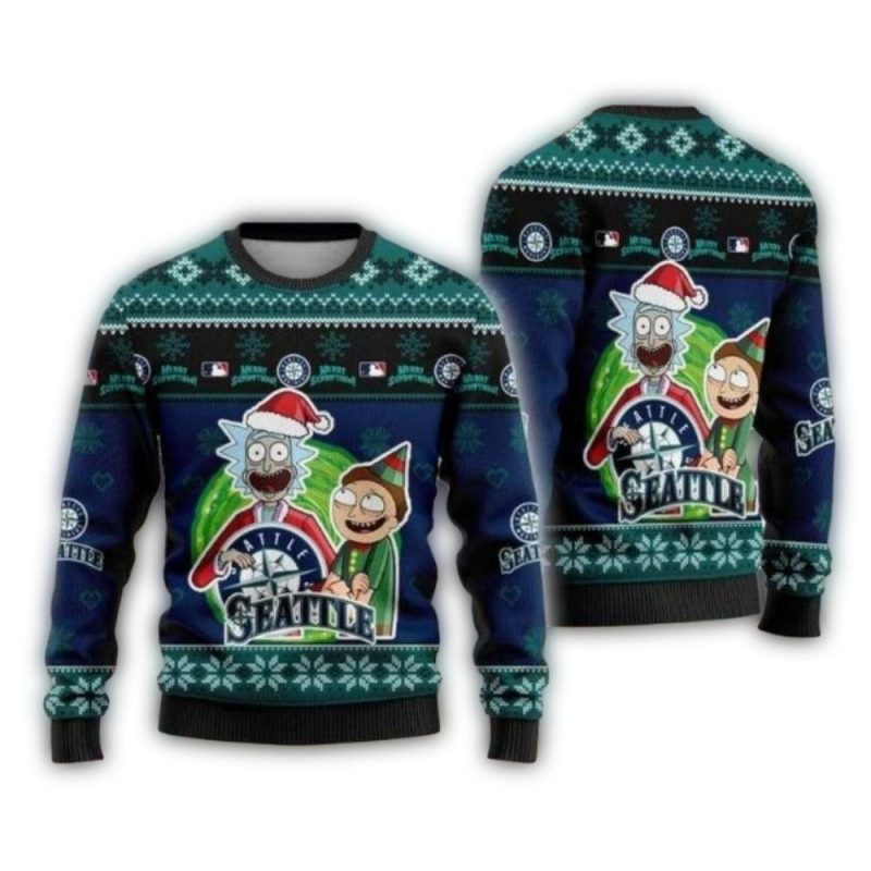 Seattle Mariners Rick And Morty Christmas Party Ugly Sweater 1