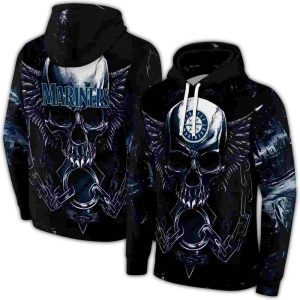 Seattle Mariners Skull Artwork All Over Print Hoodie