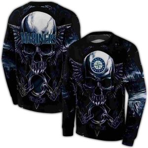 Seattle Mariners Skull Artwork All Over Print Sweatshirt