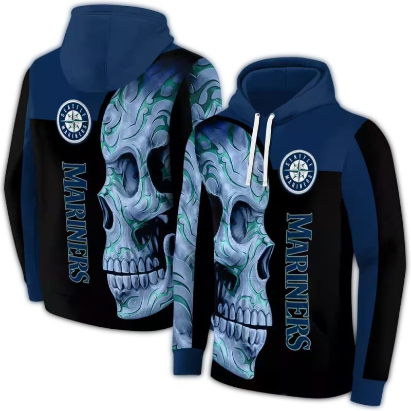 Seattle Mariners Skull Motif AOP Hoodie 1