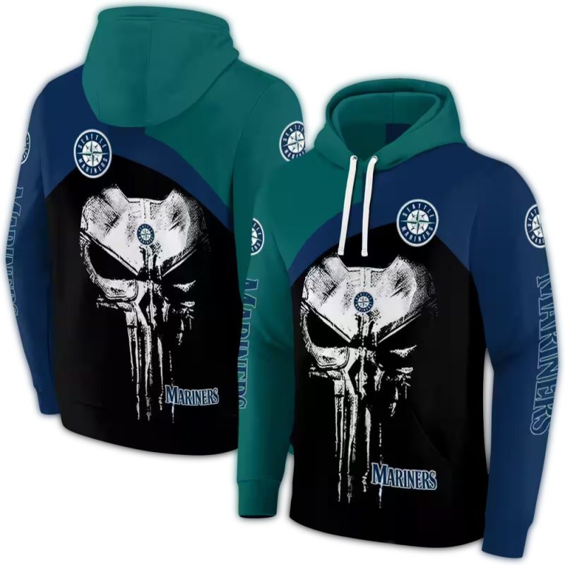 Seattle Mariners Skull Punisher AOP Hoodie 1