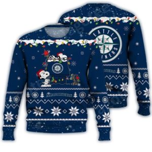 Seattle Mariners Snoopy & Woodstock Holiday Lights Sweatshirt