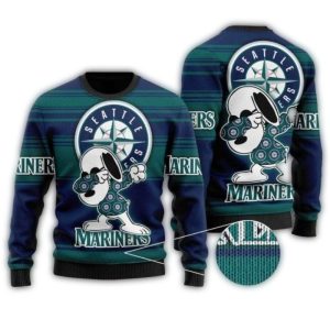 Seattle Mariners Snoopy Dabbing Christmas Sweatshirt - Ugly Holiday Sweater