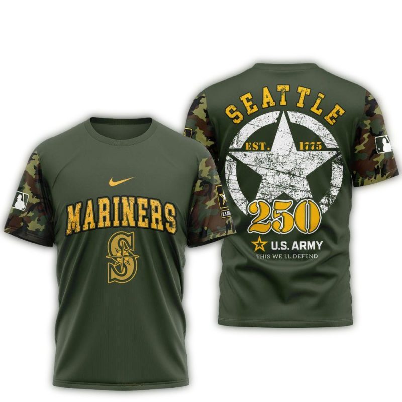 Seattle Mariners Special US Army 250th Birthday AOP T Shirt 1