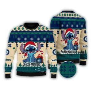 Seattle Mariners Candy Cane Holiday Ugly Sweater For Christmas Cheer