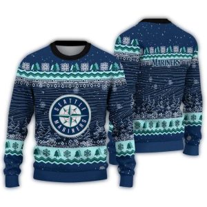 Seattle Mariners Holiday Tree Pattern Ugly Christmas Sweater