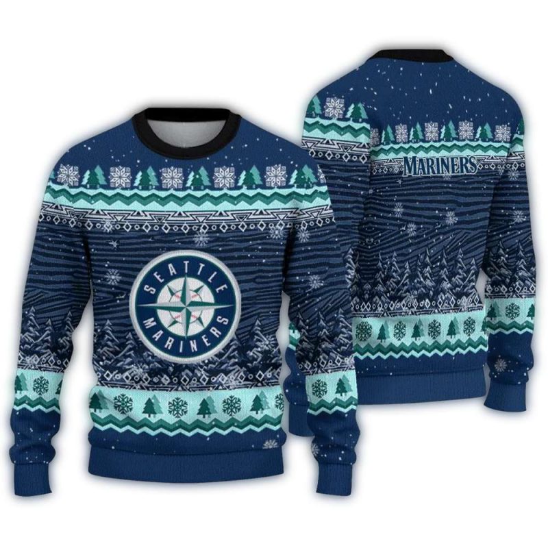 Seattle Mariners Tree Pattern Christmas Ugly Sweater 1