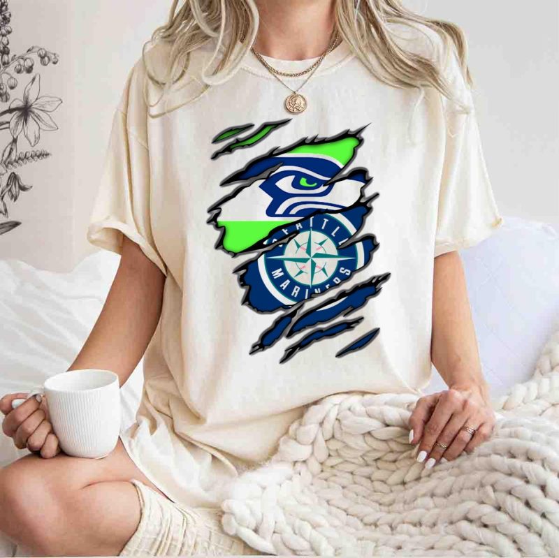 Seattle Seahawks Seattle Mariners Logo Fusion T Shirt t shirt 1 1