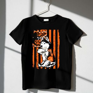 Siberian Husky Dog Mom T-Shirt With Baltimore Orioles & Usa Flag Design