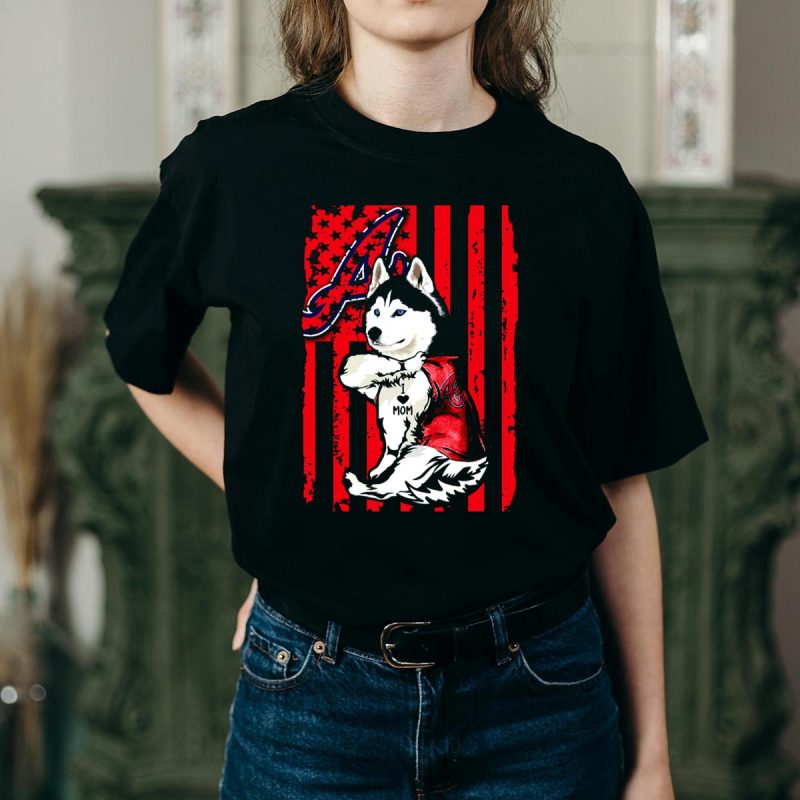 Atlanta Braves Siberian Husky I Love Mom T-Shirt For Dog Lovers - Image 2