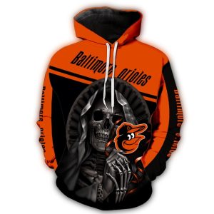 Baltimore Orioles Skull Death Hold Logo All-Over Print Hoodie