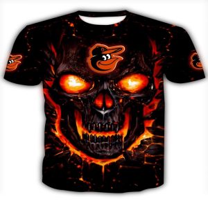 Baltimore Orioles Skull Fire Eyes All Over Print T-Shirt For Fans