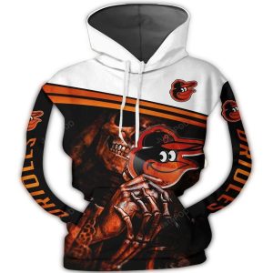 Baltimore Orioles Skull Hold Logo All-Over Print Hoodie For Fans