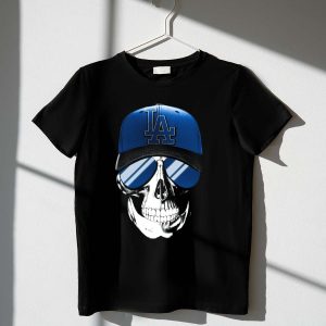 Skull Los Angeles Dodgers T-Shirt With Cap And Sunglasses Design