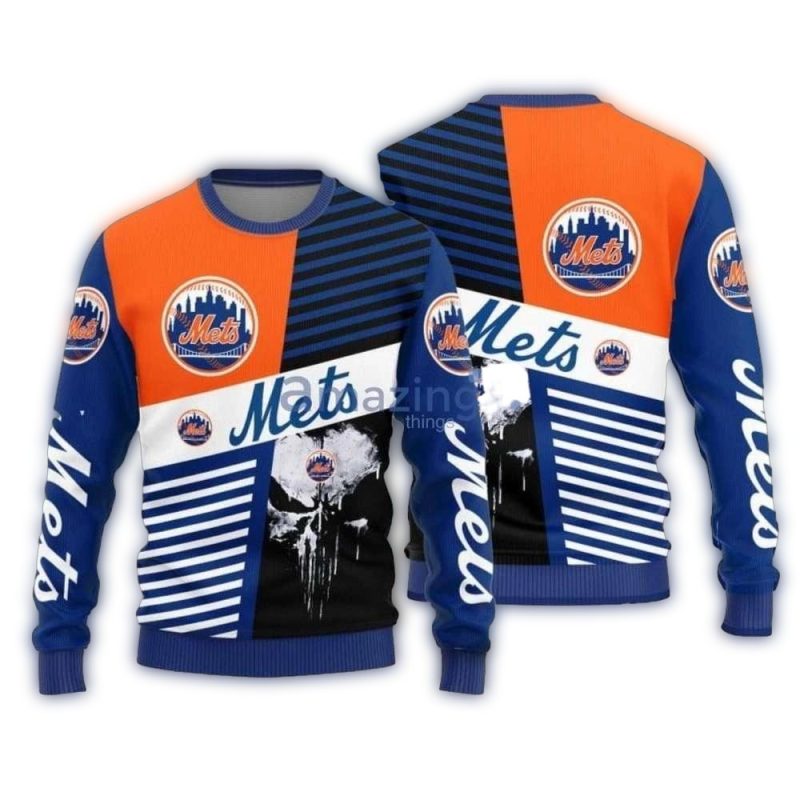 Skull Punisher Stripes New York Mets Ugly Sweater 1