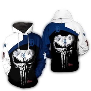 Detroit Tigers All Over Print Skull Punisher Hoodie For Fans