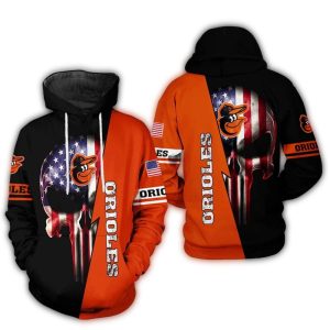 Baltimore Orioles All-Over Print Hoodie With Skull Punisher Design