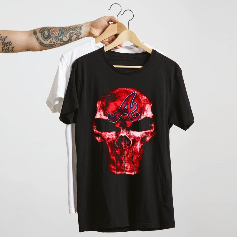 Atlanta Braves Skull V4 Red T-Shirt - Stylish Fan Apparel - Image 4