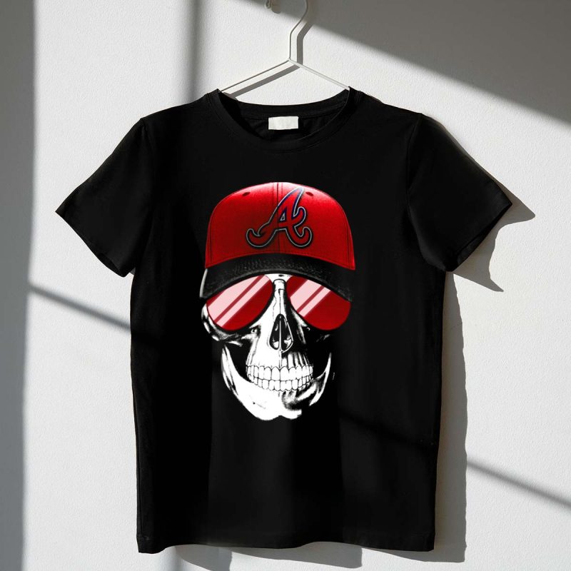 Atlanta Braves Skull V7 T-Shirt With Hat And Sunglasses Design