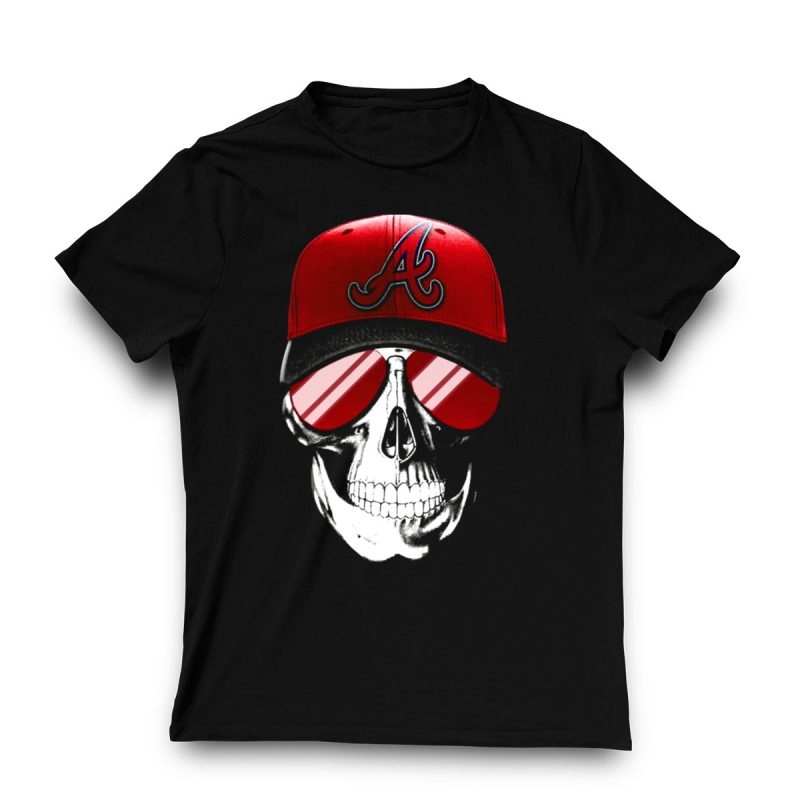Atlanta Braves Skull V7 T-Shirt With Hat And Sunglasses Design - Image 3
