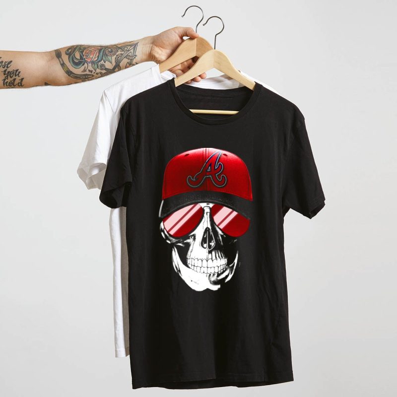Atlanta Braves Skull V7 T-Shirt With Hat And Sunglasses Design - Image 4