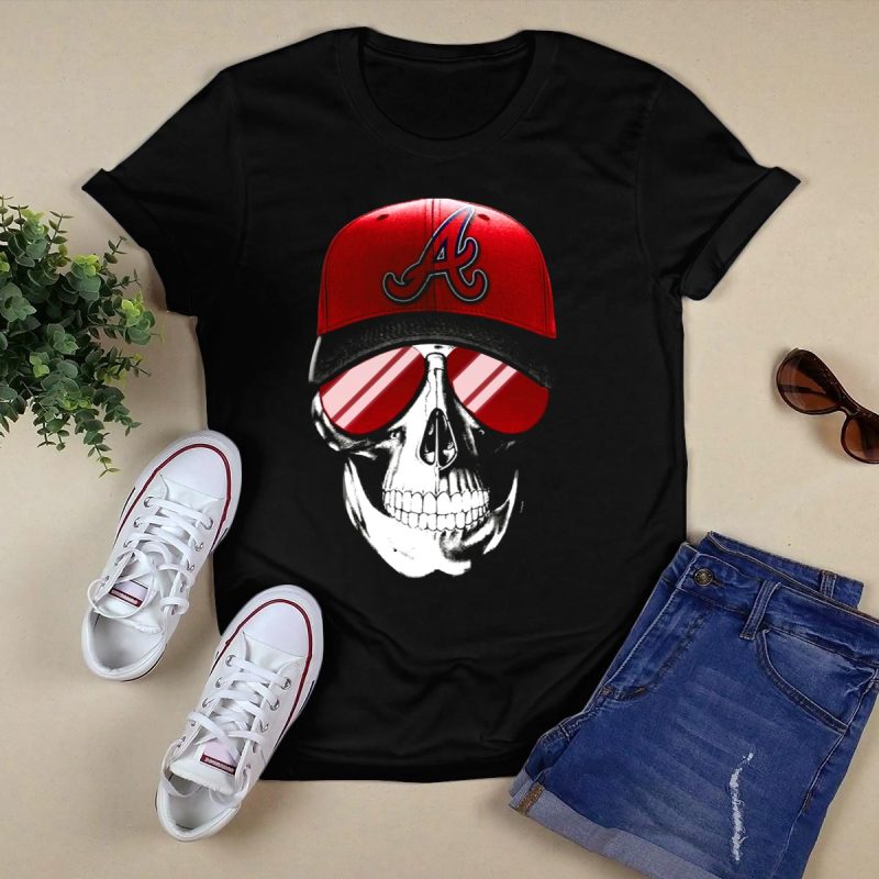 Atlanta Braves Skull V7 T-Shirt With Hat And Sunglasses Design - Image 5