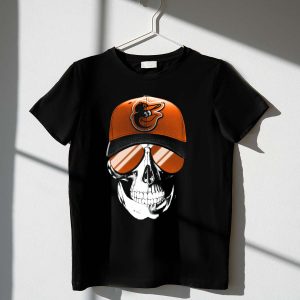 Baltimore Orioles Skull V7 T-Shirt With Cap And Sunglasses Design