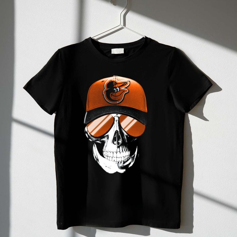 Skull V7 Baltimore Orioles Cap and Sunglasses T Shirt t shirt 1 1