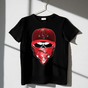 Skull Graphic T-Shirt With Boston Red Sox Cap And Bandana Design