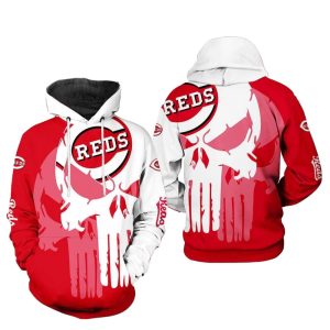 Skull Punisher With Cincinnati Reds All Over Print Hoodie