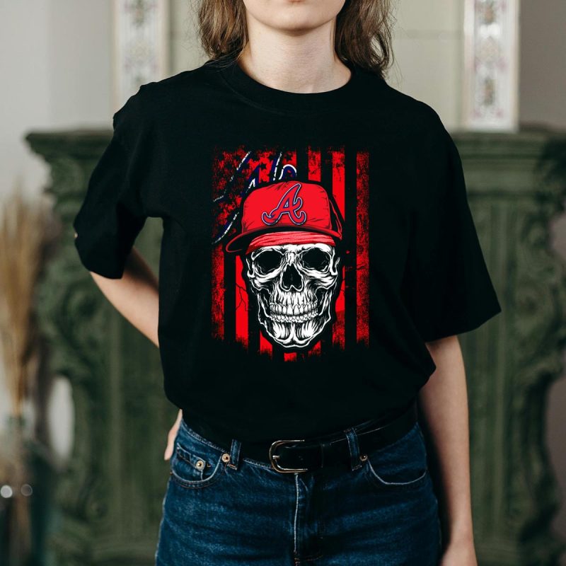 Atlanta Braves Hat Skull Graphic T-Shirt For Fans - Image 2