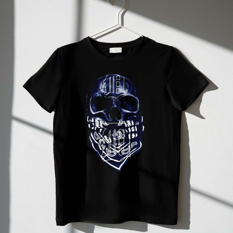Skull with Detroit Tigers Logo and Bandana T Shirt t shirt 1 1