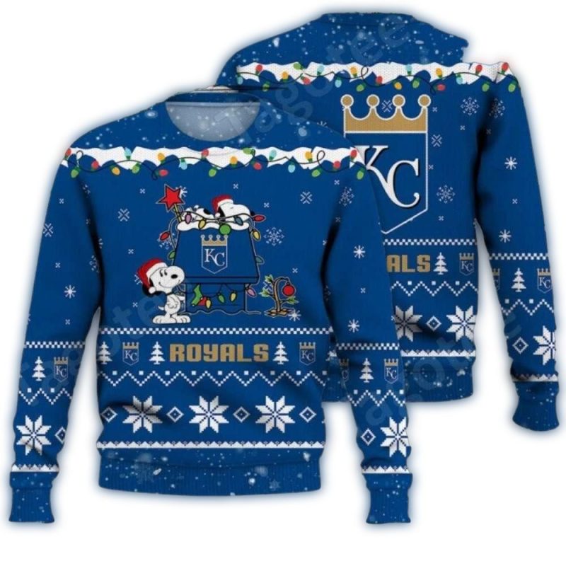 Snoopy And Charlie Brown Kansas City Royals Christmas Ugly Sweater 1