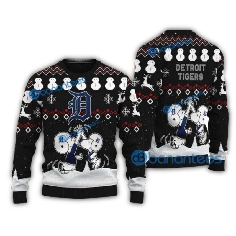 Snoopy And Woodstock Detroit Tigers Holiday Workout Ugly Sweater 1