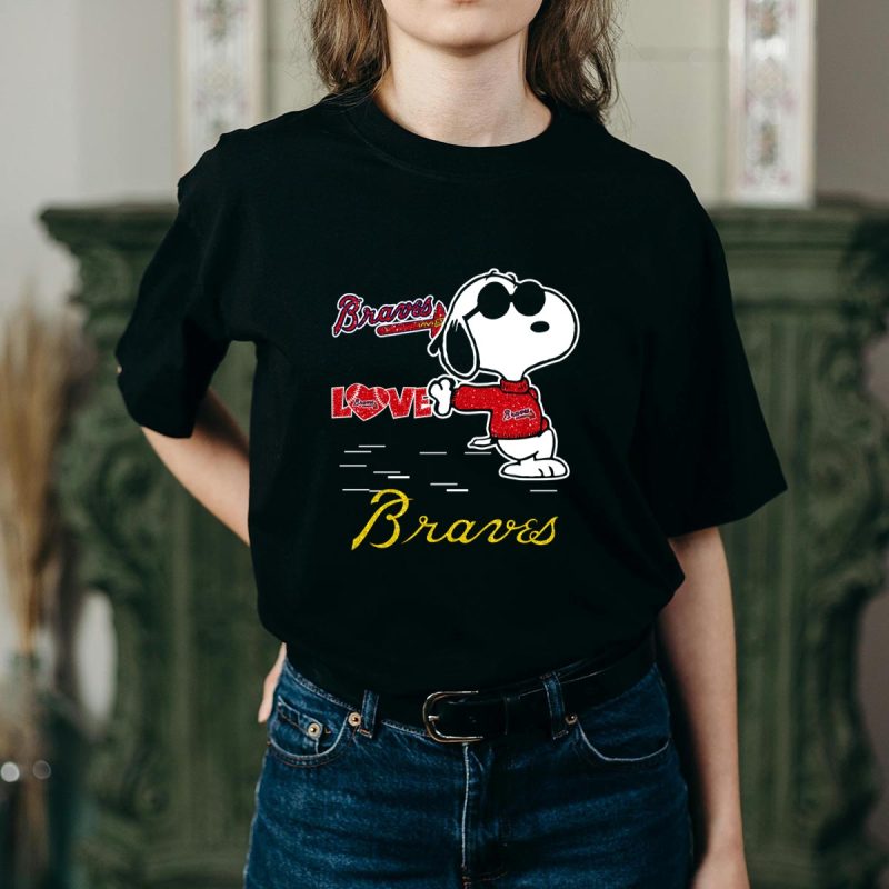 Snoopy Love Atlanta Braves T-Shirt - Fun Fan Apparel For Braves Supporters - Image 2