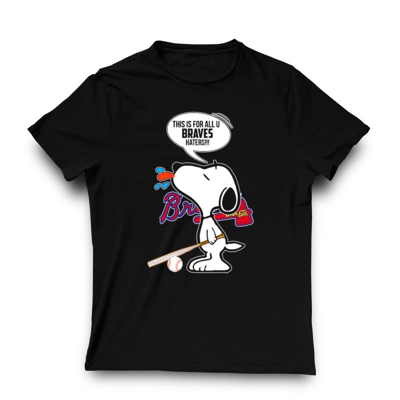 Snoopy Braves T-Shirt With Tongue Out And Baseball Bat Design - Image 3
