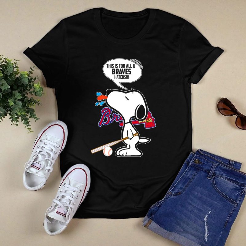 Snoopy Braves T-Shirt With Tongue Out And Baseball Bat Design - Image 5