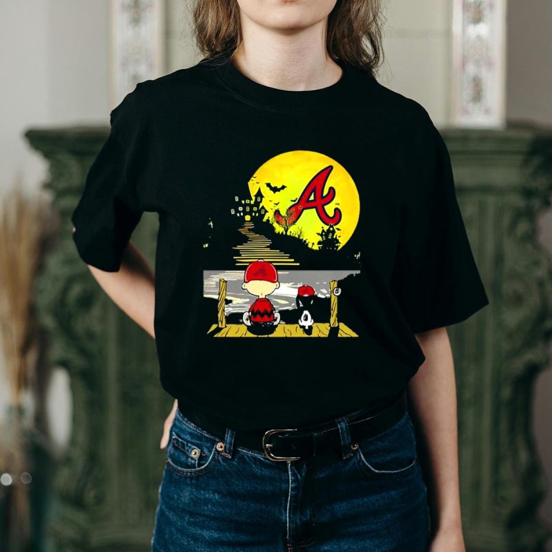 Snoopy Halloween T-Shirt Featuring Charlie Brown & Atlanta Braves Design - Image 2