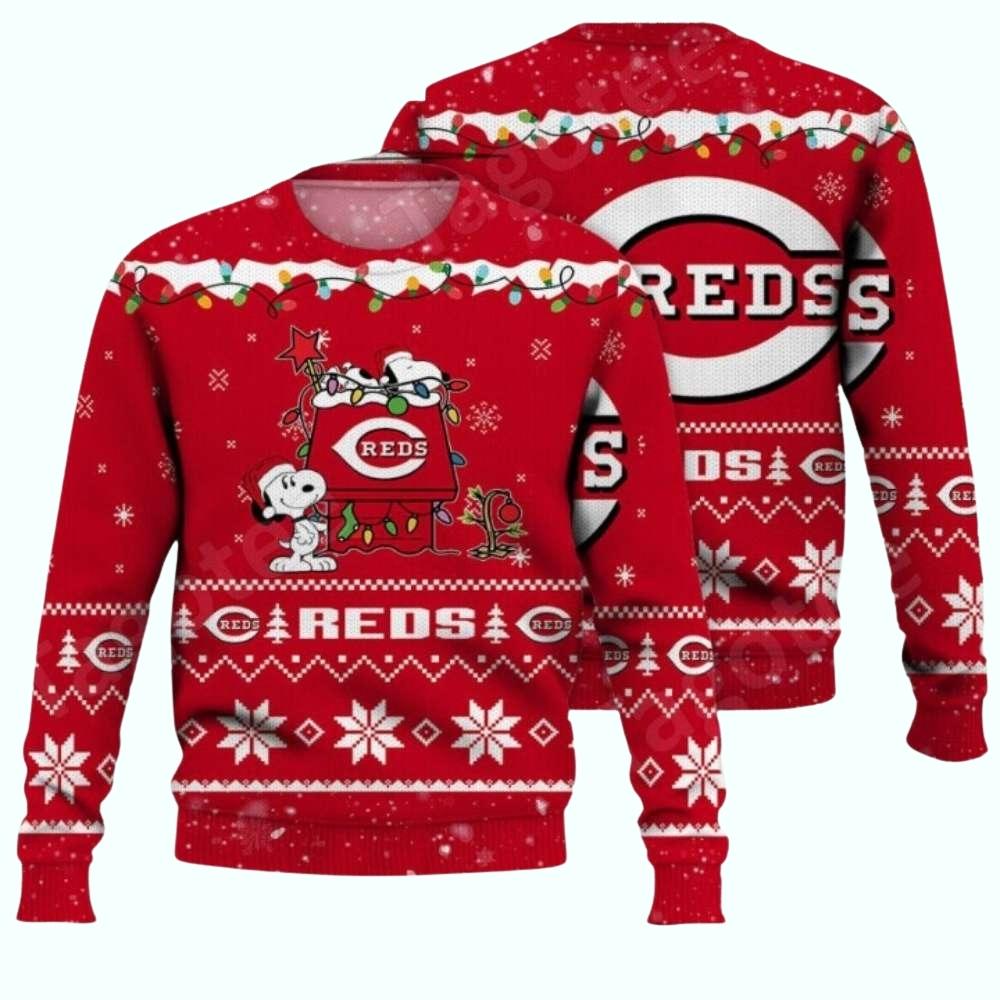 Snoopy Christmas Scene Cincinnati Reds 3D Ugly Sweater 1