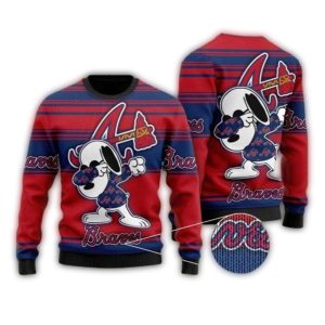 Snoopy Dabbing Atlanta Braves Christmas Ugly Sweater For Holiday Cheer