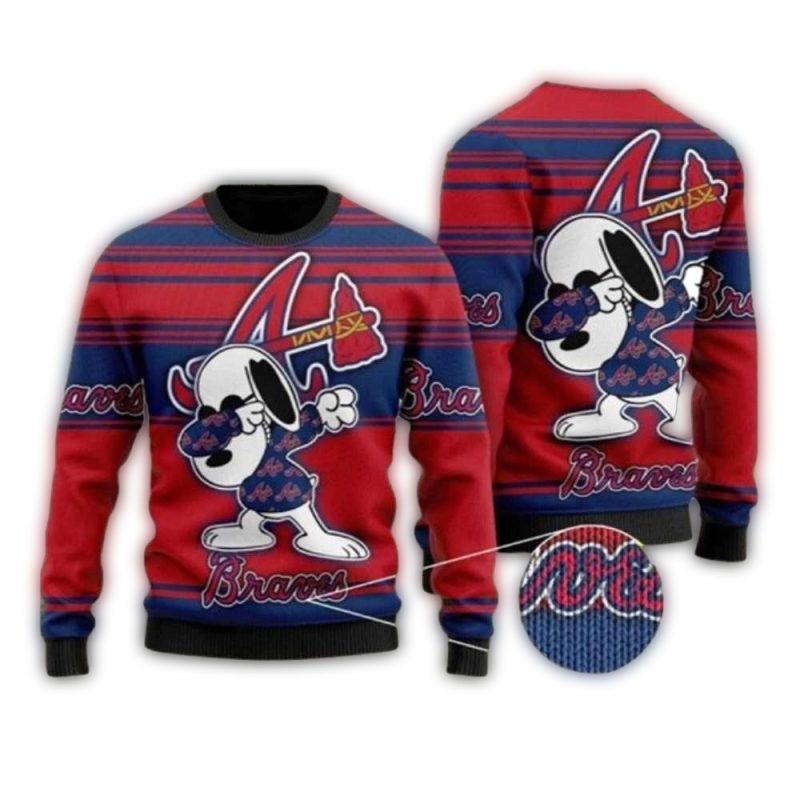 Snoopy Dabbing Atlanta Braves Ugly Christmas Sweater 1