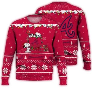 Snoopy Christmas Ugly Sweater Featuring Atlanta Braves Design